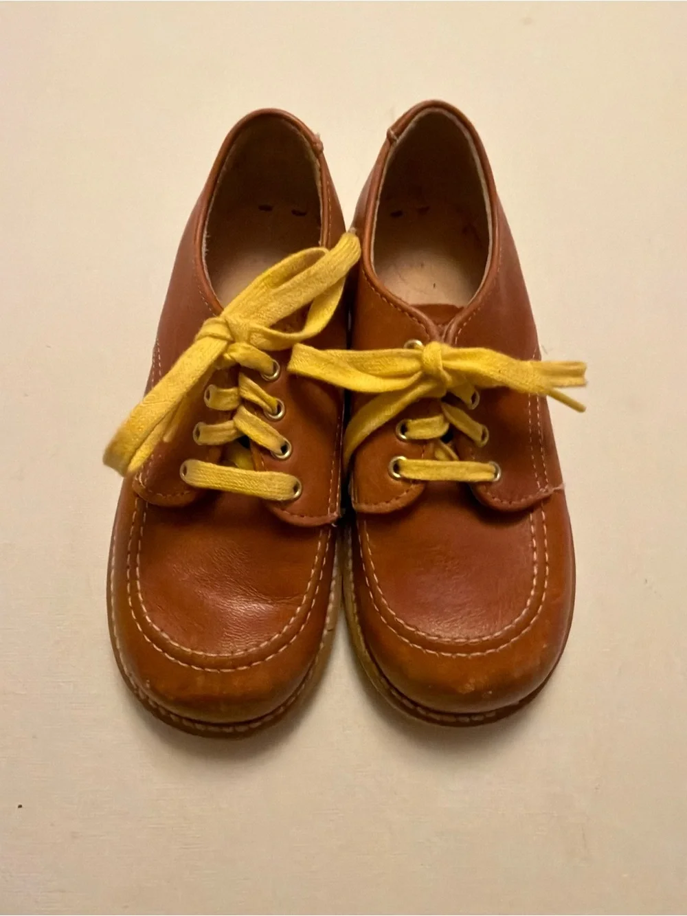 Kids Brown Leather Lace-Up Shoes with Yellow Laces